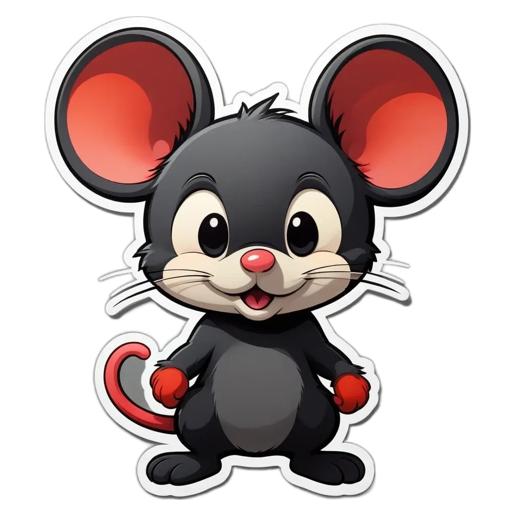 A cartoon picture of a mouse with red ears.