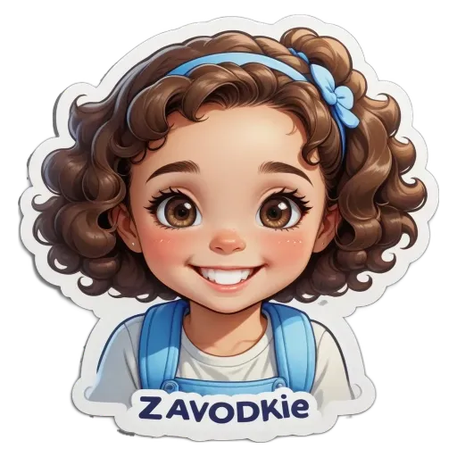 A girl with a name tag on her sticker.