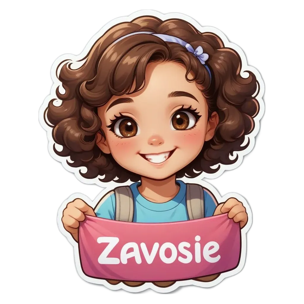 A sticker of a girl holding a pink banner that says Zavosie.