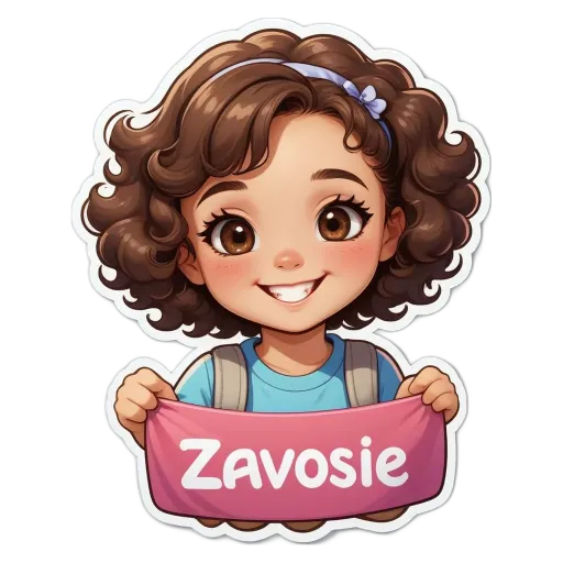 A sticker of a girl holding a pink banner that says Zavosie.