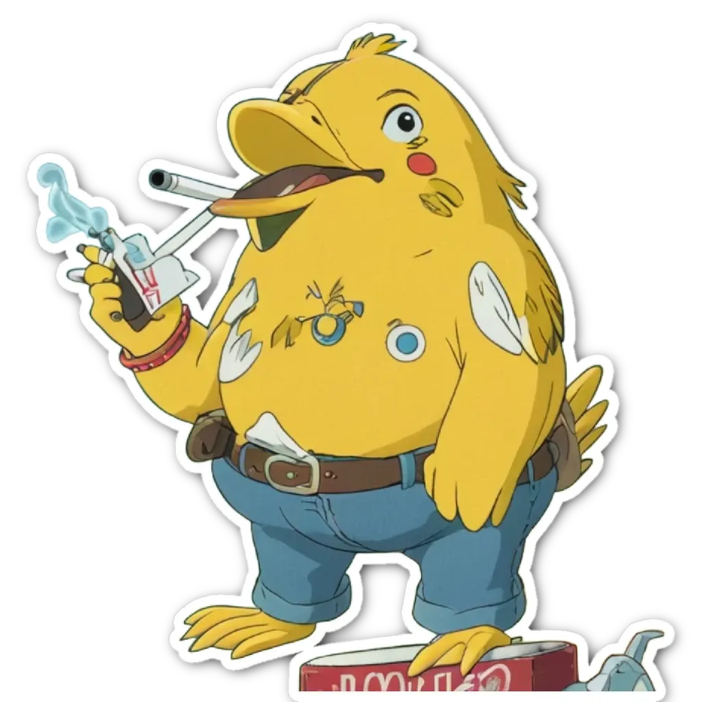 A cartoon yellow bird smoking a cigarette.