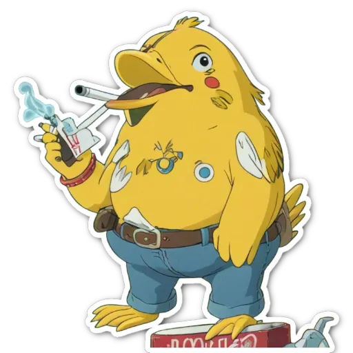 A cartoon yellow bird smoking a cigarette.