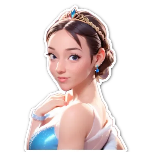 A princess in a tiara is looking at the camera.