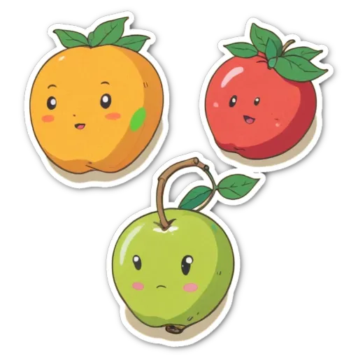 Three apple stickers with green and red apples on them.