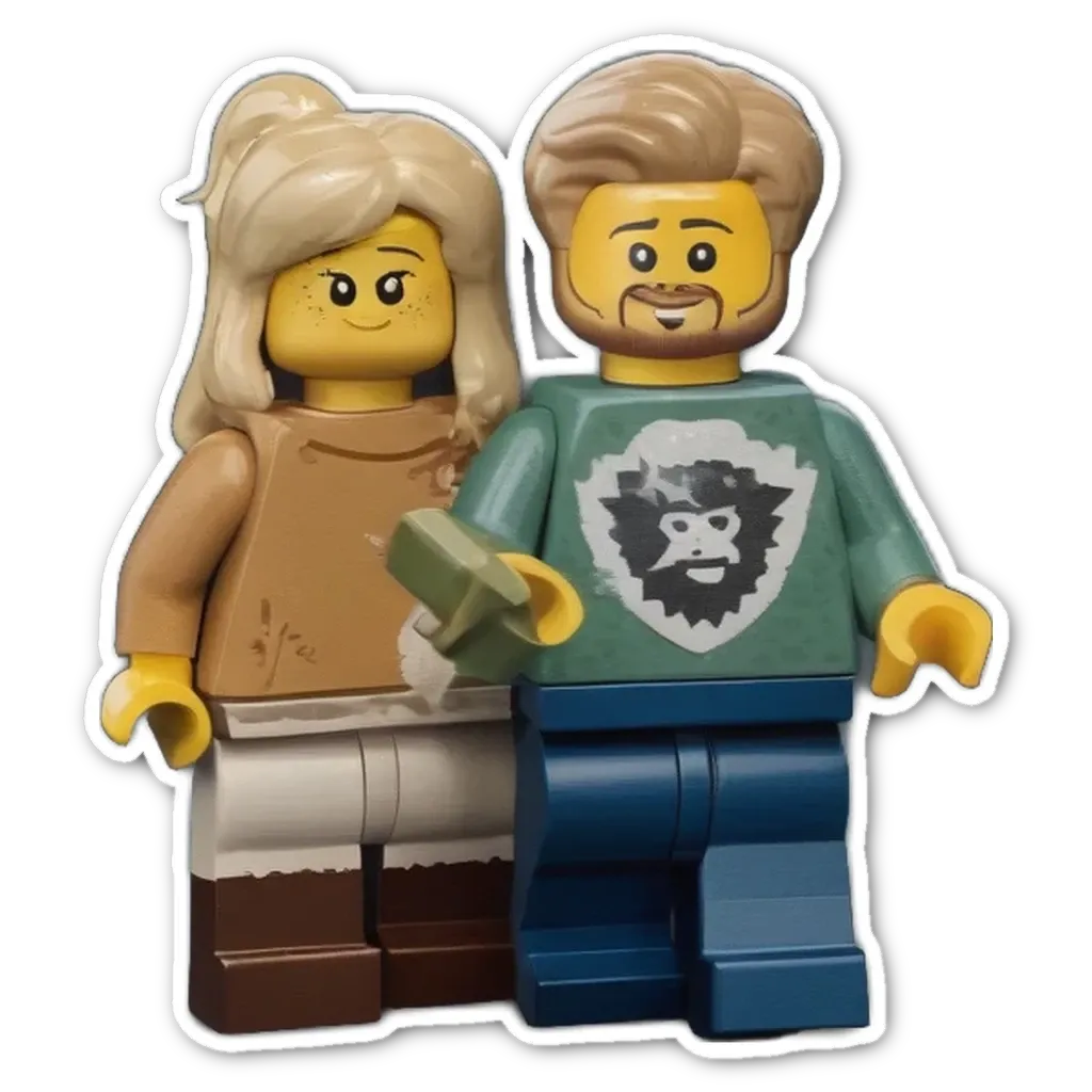 Two legos a boy and a girl with blonde and brown hair.