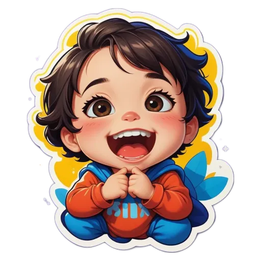 A boy who is wearing a blue and orange shirt that says "Milk" on it.