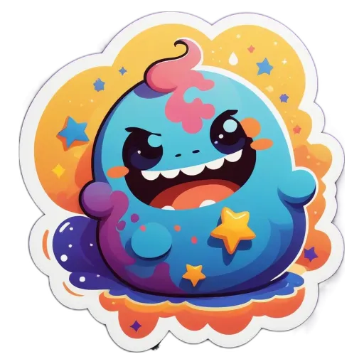 A colorful monster with a star and three stars below it.