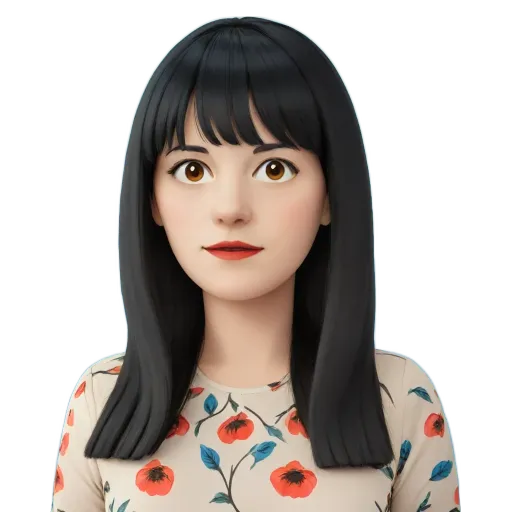 A black and white photo of a girl with flower print top and long hair.