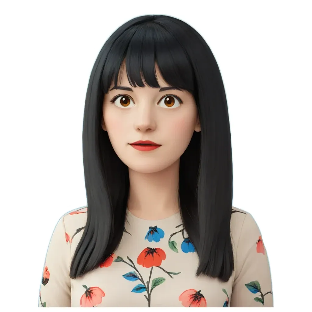 A sticker of a girl with black hair.