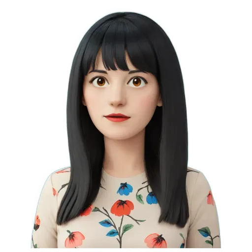 A sticker of a girl with black hair.