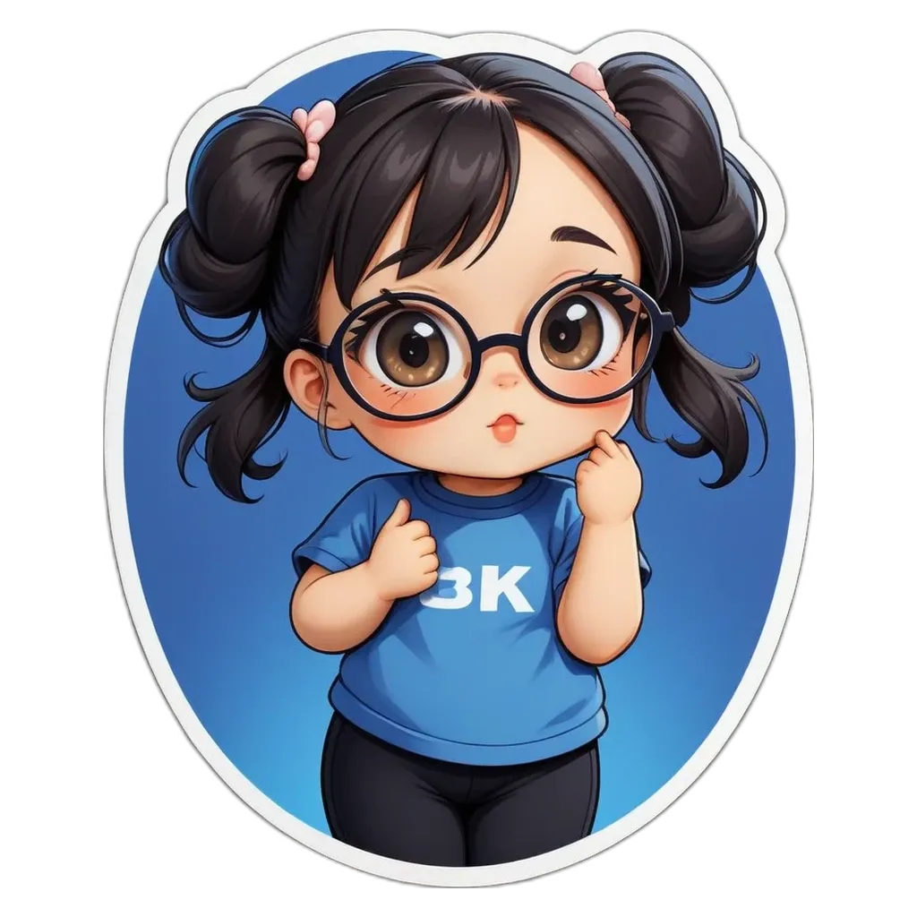 A girl wearing 3k shirt and glasses.
