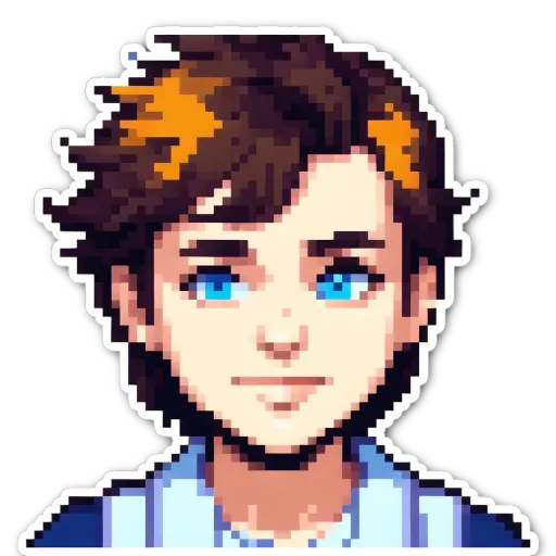 An art style of a boy's face is used for a sticker.