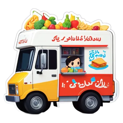 A truck that sells sandwiches also has a child sticker on it.
