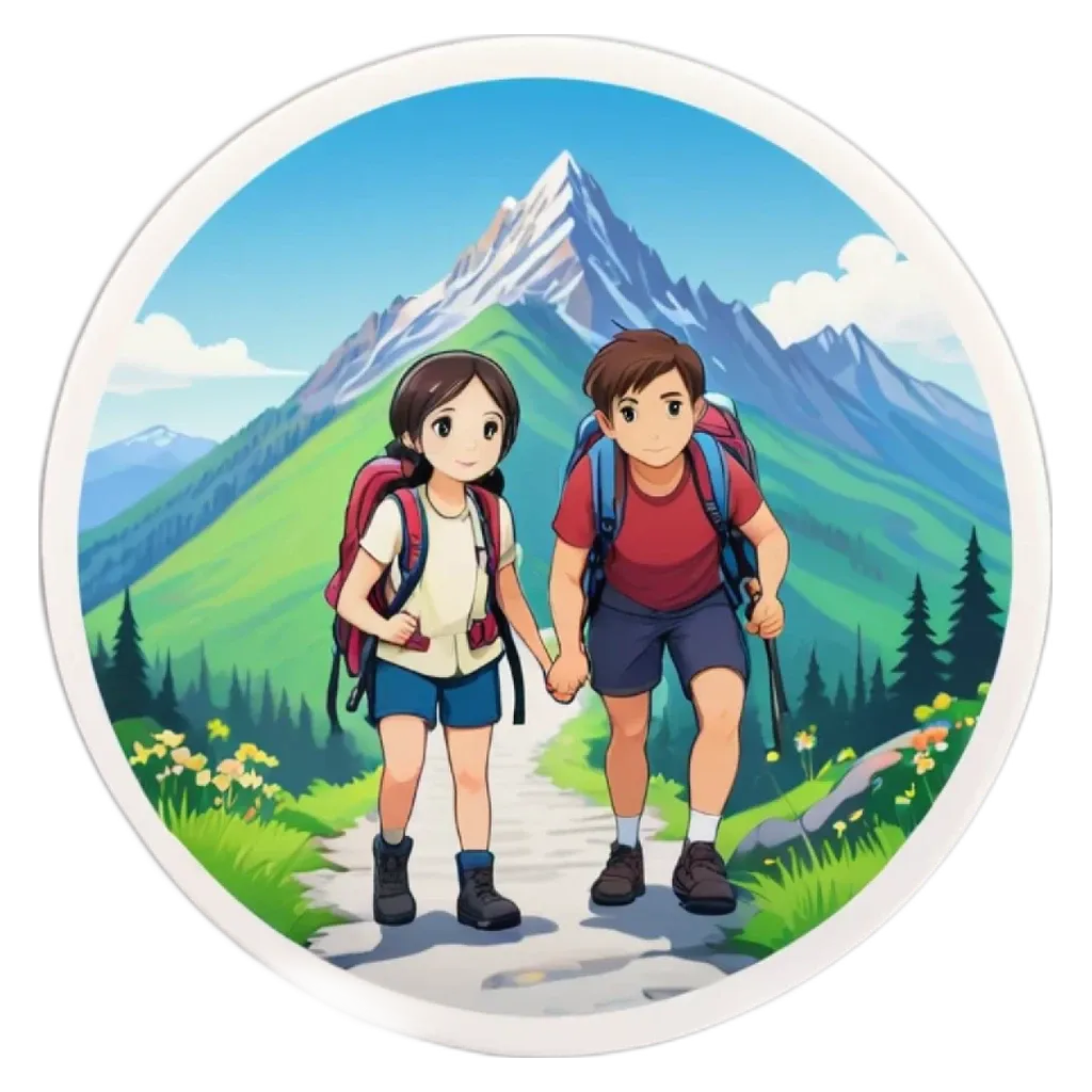 A boy and girl holding hands on a hiking trail.