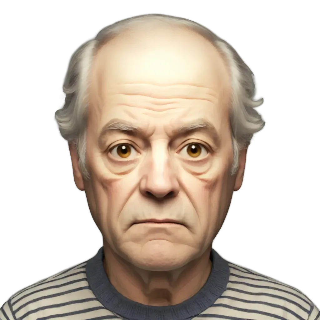 A gray and white man with a striped shirt.