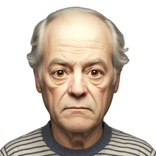 A gray and white man with a striped shirt.