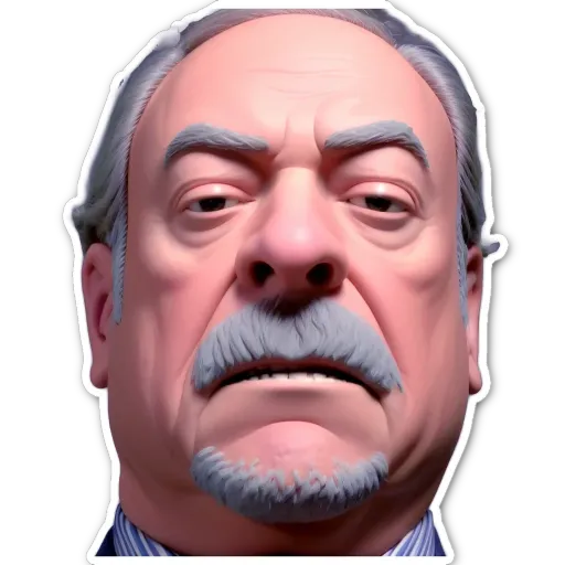 A sticker of a man's face with a mustache and gray hair.