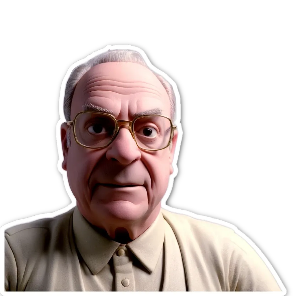An older man wearing glasses is staring at the camera.