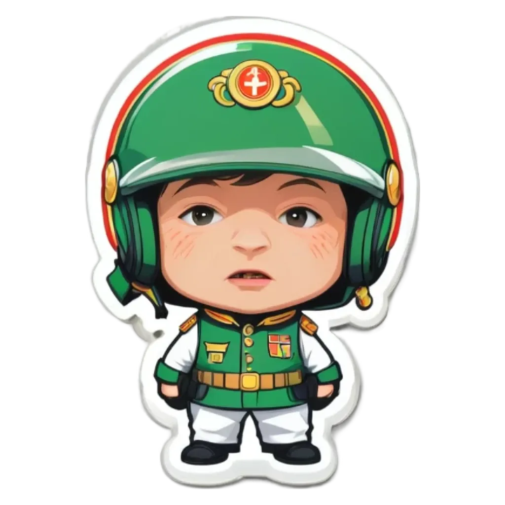 A green and white character that is a part of a military sticker.