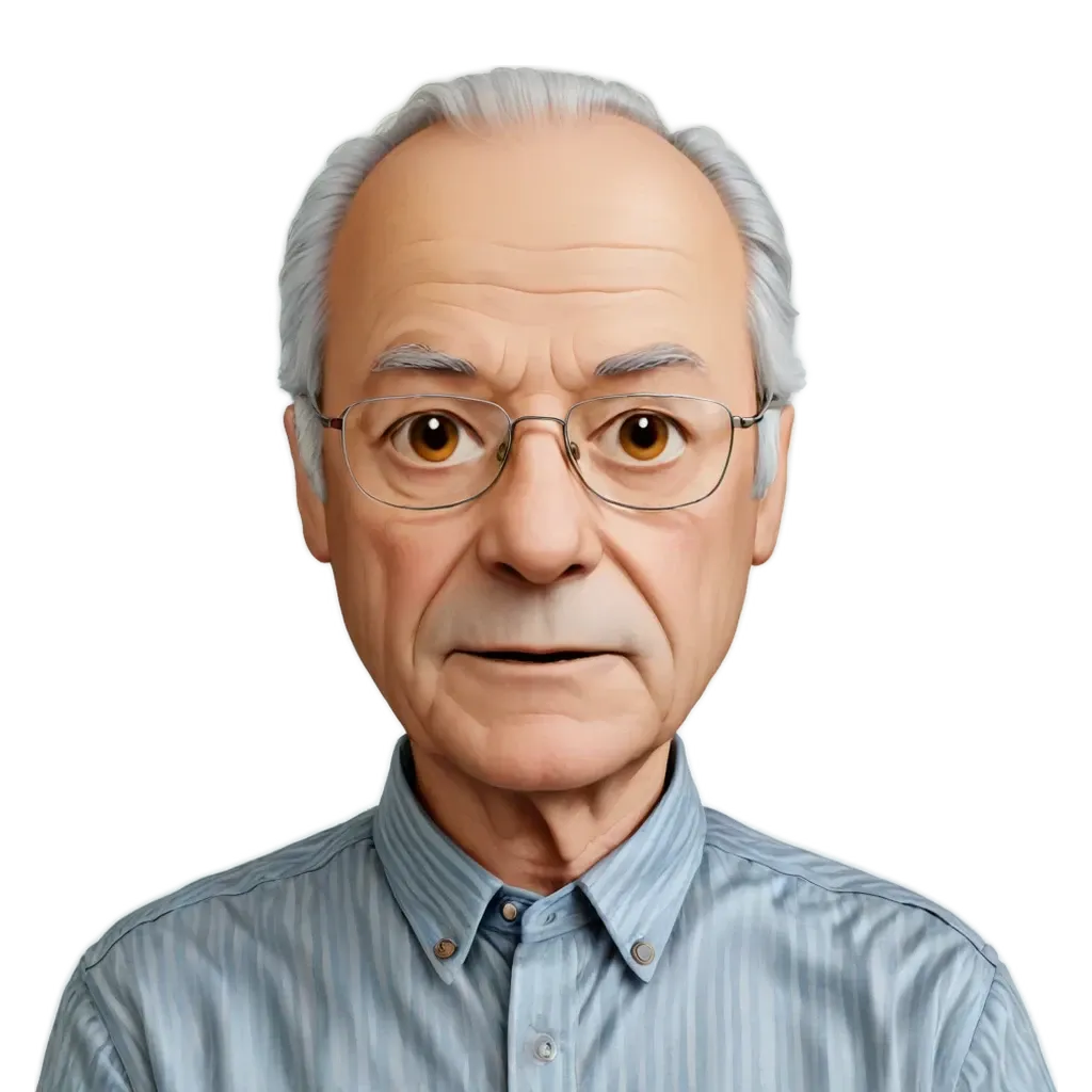 A man wearing a blue shirt and glasses.