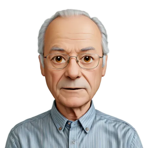 A man wearing a blue shirt and glasses.