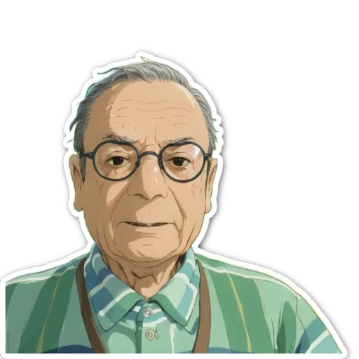 An older man wearing glasses is in a striped shirt.