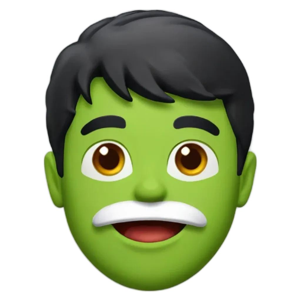 A green face with a white mustache on the right.