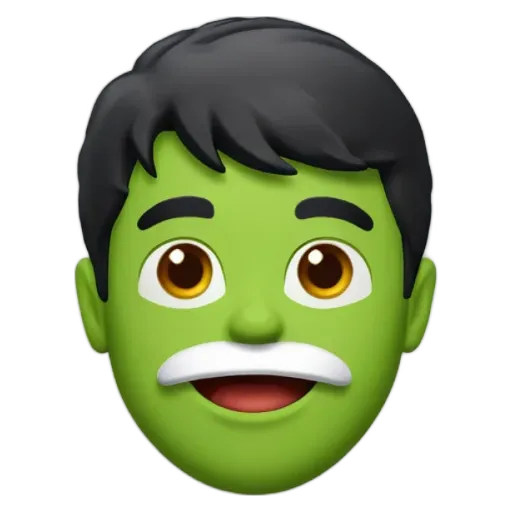 A green face with a white mustache on the right.