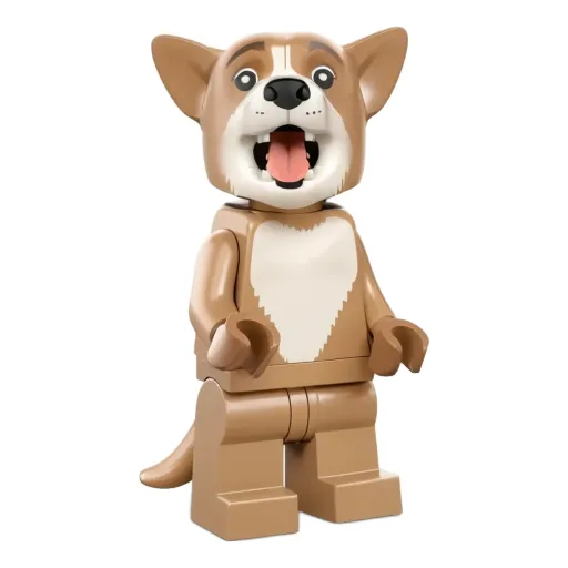 A lego dog that is brown and white.