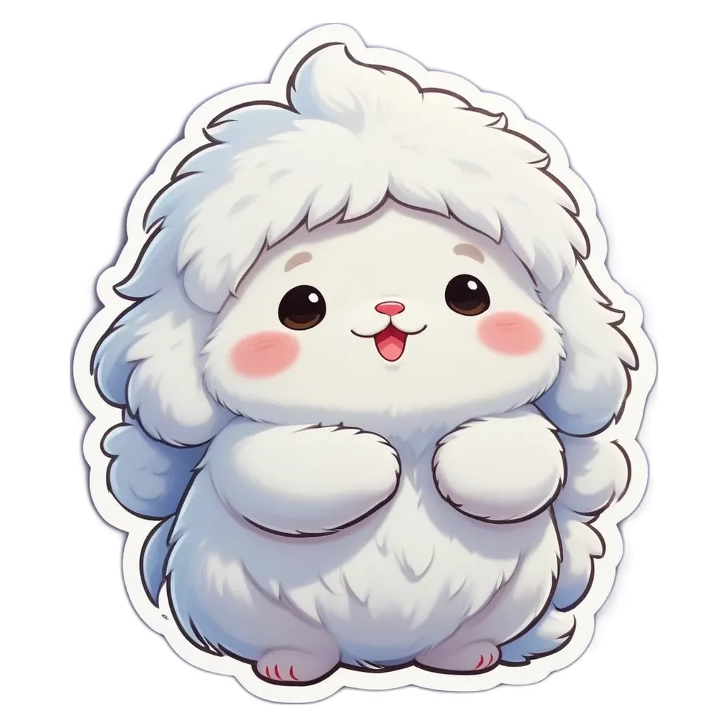 A white fluffy animal with a cute face and open paws.