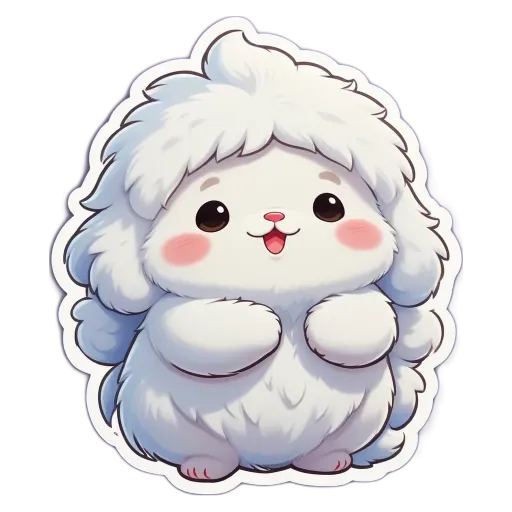 A white fluffy animal with a cute face and open paws.