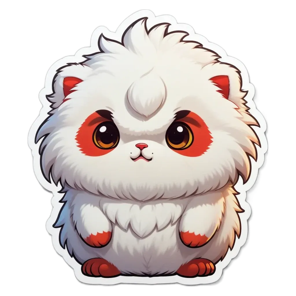 A white and red panda bear with an angry expression.