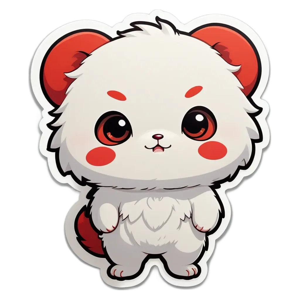 A white and red cartoon animal with big eyes.