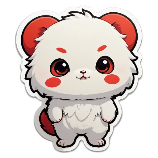 A white and red cartoon animal with big eyes.
