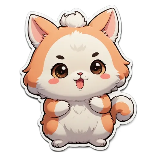 A cartoon cat with a black nose is holding its tongue.
