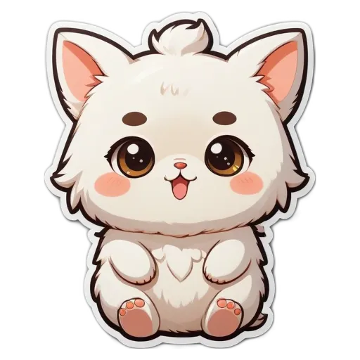 A white cat with black ears and a pink tongue.
