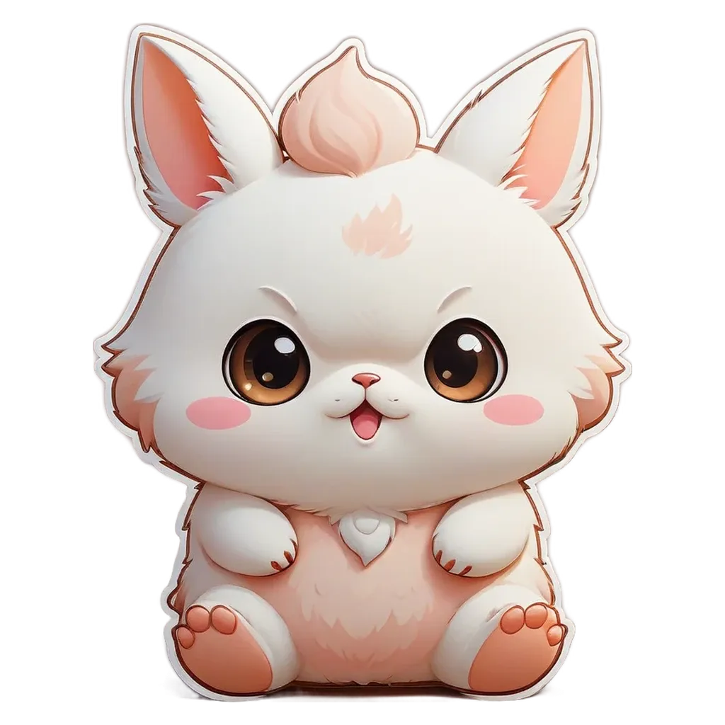 A cartoon white rabbit sitting on a black and white background.