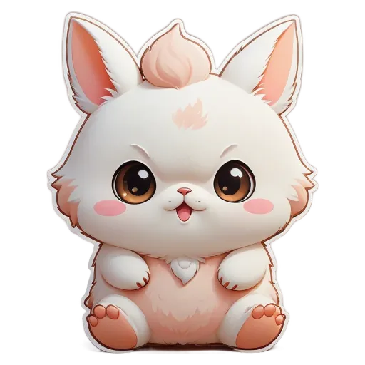 A cartoon white rabbit sitting on a black and white background.