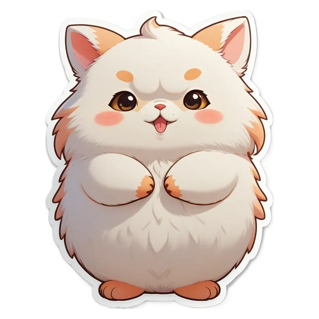 A white cat sticker with orange whiskers.