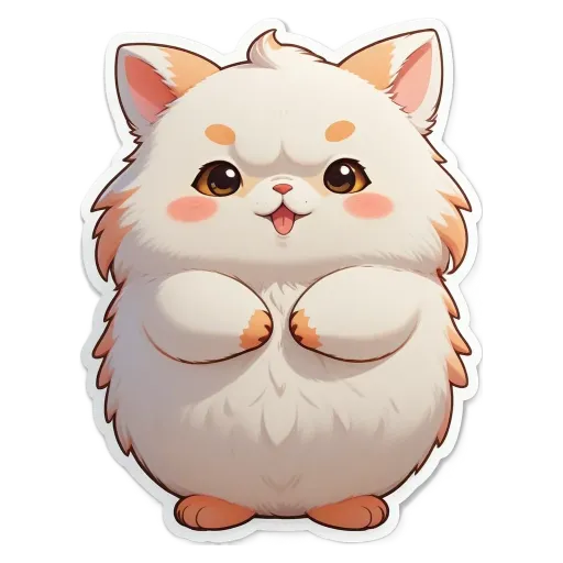 A white cat sticker with orange whiskers.