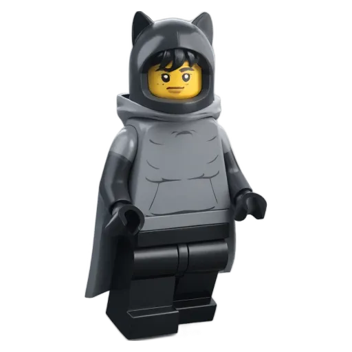 A lego person that is all black with a gray hood.