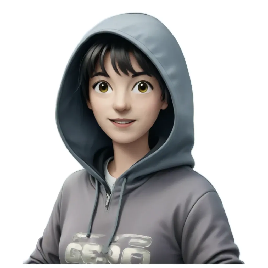 A girl wearing a hoodie with the word beta on it.