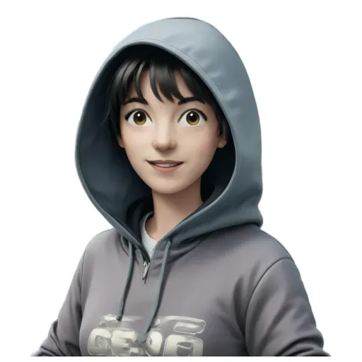 A girl wearing a hoodie with the word beta on it.