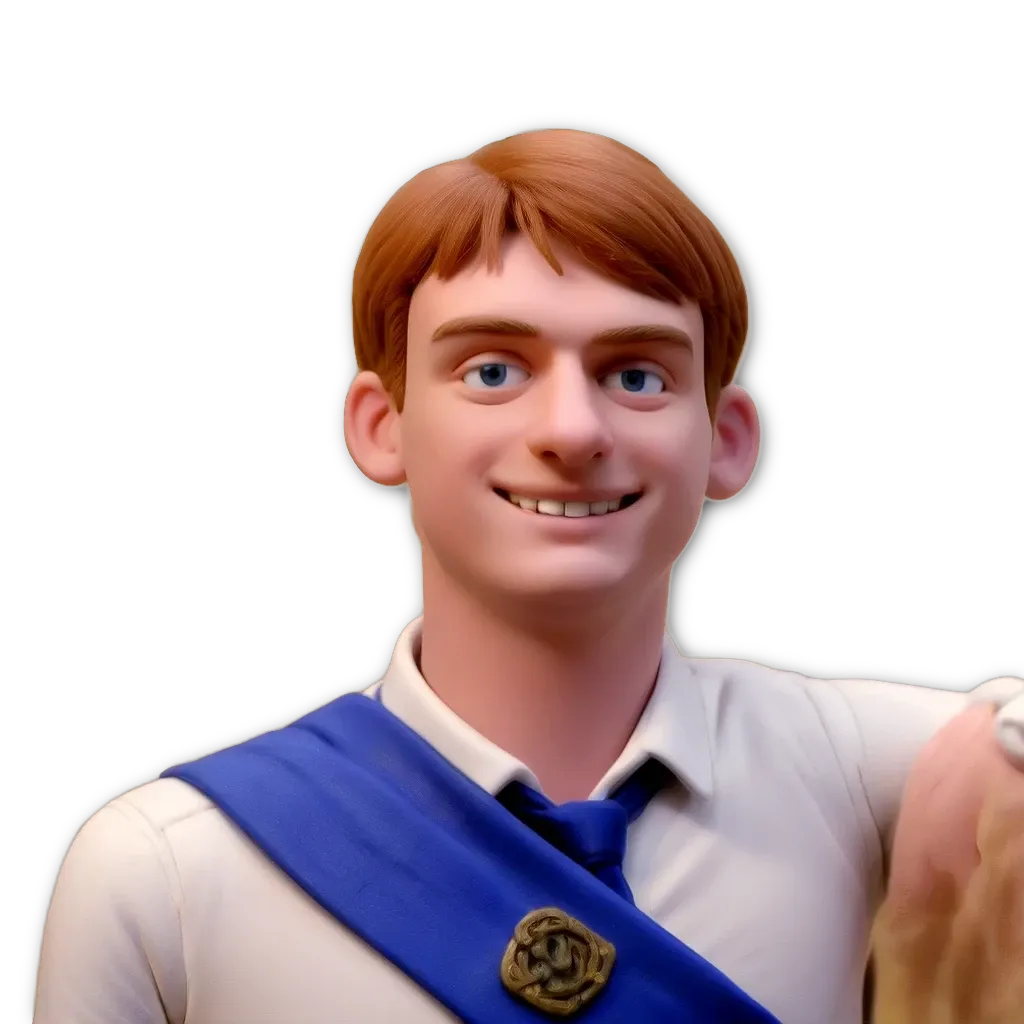 A boy wearing a blue and white uniform with a tie.