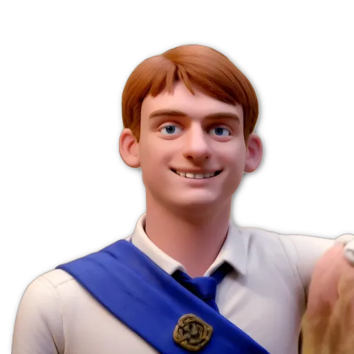 A boy wearing a blue and white uniform with a tie.