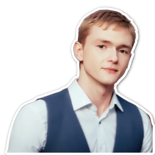 A young man wearing a vest and a white shirt.