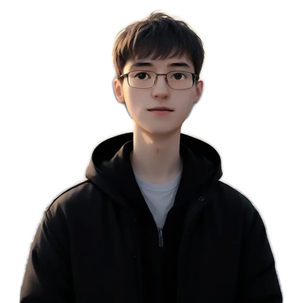 A boy wearing a black jacket stands in front of a black background.