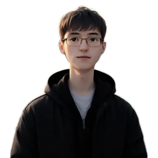 A boy wearing a black jacket stands in front of a black background.
