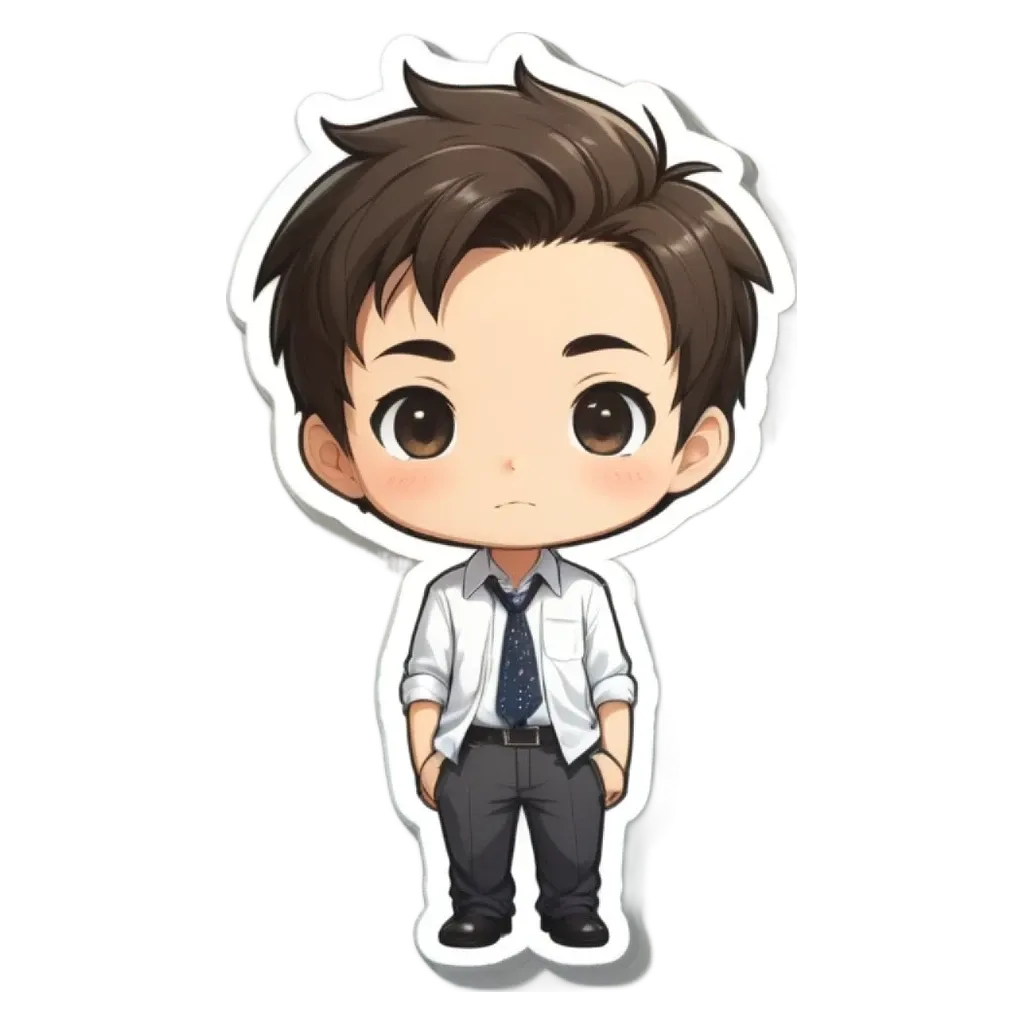 A boy wearing a white shirt and black tie who looks sad.