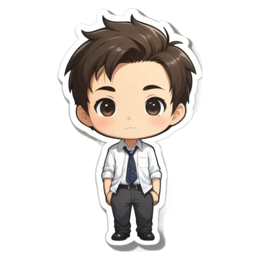 A boy wearing a white shirt and black tie who looks sad.